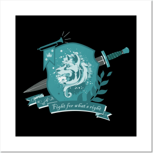 Dog crest, fight for what's right - Teal Posters and Art